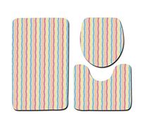 FANSU Non-Slip Bath Mat 3 Piece, Absorbent Bathroom Mat & U Shape Toilet Rug Soft Plush Pedestal Set Washable Bath Rugs for Toilet Tub Shower Kitchen (50x80cm,rainbow stripes)