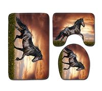 FANSU Non-Slip Bath Mat 3 Piece, Absorbent Bathroom Mat & U Shape Toilet Rug Soft Plush Pedestal Set Washable Bath Rugs for Toilet Tub Shower Kitchen (45x75cm,dark horse)