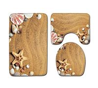 FANSU Non-Slip Bath Mat 3 Piece, Absorbent Bathroom Mat & U Shape Toilet Rug Soft Plush Pedestal Set Washable Bath Rugs for Toilet Tub Shower Kitchen (50x80cm,starfish conch)