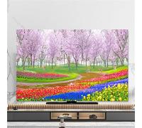 FANSU Nordic Landscape TV Dust Cover,TV Screen Cover,Universal Elastic Television All-Inclusive Protection,Computer Dust for 32” to 80” Television/PC Display Decoration (Tulips,75Inch)
