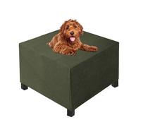 Fansu Ottoman Cover Square, Solid Color Jacquard Stretch Footstool Slipcover Small/Medium/Large/X-Large Storage Stool Protector Covers with Elastic Bottom, Slipcover Storage Footstool (Olive green,XL)