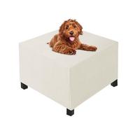 FANSU Ottoman Cover Square, Solid Color Jacquard Stretch Footstool Slipcover Small/Medium/Large/X-Large Storage Stool Protector Covers with Elastic Bottom, Slipcover Storage Footstool (Beige,L)