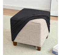 FANSU Ottoman Cover Square, Solid Color Stretch Footstool Slipcover Small/Medium/Large Storage Stool Protector Covers with Elastic Bottom, Slipcover Storage Footstool (Black)