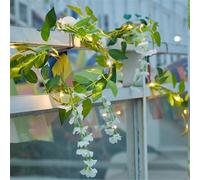 FANSU Outdoor Solar Garden Lights, Waterproof Solar Powered Lighting Copper Wire Leaf Rattan Decorative Lighting for Garden Party Wedding Festival Home (White Wisteria Flower,2m 20 Lights)