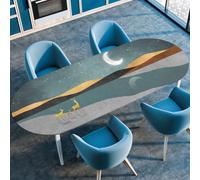 FANSU Oval Tablecloth Elastic Edged Fitted Wipe Wipeable Clean Northern Europe Table Cover,for Dining Room Kitchen Picnic Party,Indoor Outdoor Patio Use (107cmx165cm（42"x65"）,Moon)