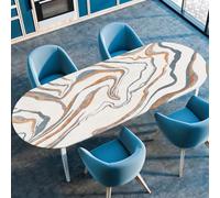 FANSU Oval Tablecloth Elastic Edged Fitted Wipe Wipeable Clean Northern Europe Table Cover,for Dining Room Kitchen Picnic Party,Indoor Outdoor Patio Use (122cmx173m（48"x68"）,Quicksand)