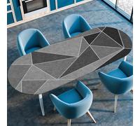 FANSU Oval Tablecloth Elastic Edged Fitted Wipe Wipeable Clean Northern Europe Table Cover,for Dining Room Kitchen Picnic Party,Indoor Outdoor Patio Use (122cmx173m（48"x68"）,Gray triangle)