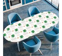FANSU Oval Tablecloth Elastic Edged Fitted Wipe Wipeable Clean Table Cover,for Dining Room Kitchen Picnic Party,Indoor Outdoor Patio Use,3D Geometry (Dark Green,107cmx152cm(42"x60"))