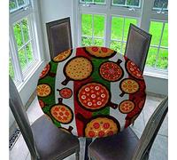 FANSU Pizza Print Round Table Cloths, Waterproof Washable Tablecloth Stain-Resistant Oil-Proof Outdoor Elastic Edge Table Cover for Kitchen Party Garden Dinning Decoration (Red pizza,130cm)