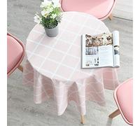 FANSU Plastic Table Covers Wipe Clean Round Tablecloths for Circular Table, Plaid Pattern PVC Oilcloth Waterproof Oil-Proof Table Cloth for Kitchen Party Picnic (Pink,Diameter 140cm)