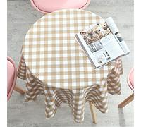 FANSU Plastic Table Covers Wipe Clean Round Tablecloths for Circular Table, Plaid Pattern PVC Oilcloth Waterproof Oil-Proof Table Cloth for Kitchen Party Picnic (Khaki Color,Diameter 140cm)