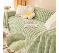 FANSU Plush Sofa Throws Large 1/2/3/4/5 Seater Warm Soft Cozy Throw Blanket Sofa Multi Coloured Fluffy Sofa Blanket Extra Large throw Decorative for Settees Couch Bed Armchair (Green,180x480cm)