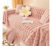 FANSU Plush Sofa Throws Large 1/2/3/4/5 Seater Warm Soft Cozy Throw Blanket Sofa Multi Coloured Fluffy Sofa Blanket Extra Large throw Decorative for Settees Couch Bed Armchair (Pink,180x480cm)