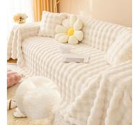 FANSU Plush Sofa Throws Large 1/2/3/4/5 Seater Warm Soft Cozy Throw Blanket Sofa Multi Coloured Fluffy Sofa Blanket Extra Large throw Decorative for Settees Couch Bed Armchair (White,180x480cm)