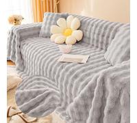 FANSU Plush Sofa Throws Large 1/2/3/4/5 Seater Warm Soft Cozy Throw Blanket Sofa Multi Coloured Fluffy Sofa Blanket Extra Large throw Decorative for Settees Couch Bed Armchair (Gray,180x480cm)