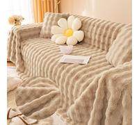 FANSU Plush Sofa Throws Large 1/2/3/4/5 Seater Warm Soft Cozy Throw Blanket Sofa Multi Coloured Fluffy Sofa Blanket Extra Large throw Decorative for Settees Couch Bed Armchair (Khaki,180x480cm)