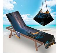 FANSU Portable Pool Beach Sun Lounger Cover Pockets, Microfiber Towel Travel Lounge Chair Cover Towels Sunbed Pockets Microfiber Towel Quick Dry Covers (75x200cm,Tropical Island 11)
