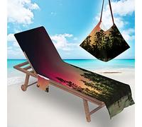 FANSU Portable Pool Beach Sun Lounger Cover Pockets, Microfiber Towel Travel Lounge Chair Cover Towels Sunbed Pockets Microfiber Towel Quick Dry Covers (75x200cm,Tropical Island 9)