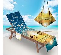 FANSU Portable Pool Beach Sun Lounger Cover Pockets, Microfiber Towel Travel Lounge Chair Cover Towels Sunbed Pockets Microfiber Towel Quick Dry Covers (75x200cm,Tropical Island 6)
