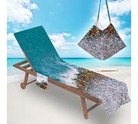 FANSU Portable Pool Beach Sun Lounger Cover Pockets, Microfiber Towel Travel Lounge Chair Cover Towels Sunbed Pockets Microfiber Towel Quick Dry Covers (75x200cm,Tropical Island 10)
