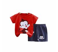 FANSU Pyjamas for Kids Boys Baby, Cotton Short Sleeves Crew Neck Summer Animal Printed Tops Shirts & Pants Nightwear Boy Children Outfit Age 0-6 Years (Greedy monkey,120)