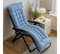 FANSU Recliner Sun Lounger Cushions, Plaid Gingham Style Recliner Chair Cushion Pads Garden with Ties Anti-Slip Quilted Thick Padded Relaxer Garden Chair for Patio Outdoor (Blue,48x155cm)