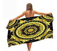 FANSU Rectangle Microfibre Beach Towel, Exotic 3D Mandala Print Lightweight Quick Dry Sand Free Compact Soft Super Absorbent Bath Towel Apply to Travel Yoga Sport (Yellow,70x150cm)
