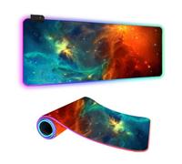 FANSU RGB Gaming Mouse Pad, Extra Large Mouse Mat, Cool LED Light Up Desk Pad, Starry sky Print Soft Computer Keyboard Mousepad for Game, with Non-Slip Rubber Base (Red and green,700x300x4mm)