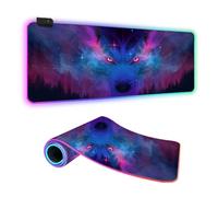 FANSU RGB Gaming Mouse Pad, Extra Large Mouse Mat, Cool LED Light Up Desk Pad, Starry sky Print Soft Computer Keyboard Mousepad for Game, with Non-Slip Rubber Base (Wolf,900x400x4mm)