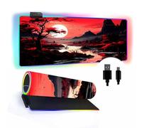 FANSU RGB Gaming Mouse Pad, Extra Large Mouse Mat, Cool LED Light Up Desk Pad, with Non-Slip Rubber Base, Soft Computer Keyboard Mousepad for Game, Moon Tree Print (Red,900x400x4mm)