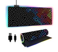 FANSU RGB Gaming Mouse Pad, Extra Large Mouse Mat, Cool LED Light Up Desk Pad, with Non-Slip Rubber Base, Soft Computer Keyboard Mousepad for Game, Tetris Print (Blue red,900x400x4mm)