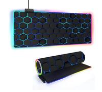 FANSU RGB Gaming Mouse Pad, Extra Large Mouse Mat, Cool LED Light Up Desk Pad, with Non-Slip Rubber Base, Soft Computer Keyboard Mousepad for Game lover, 3d Honeycomb Print (lBlue,800x400x4mm)