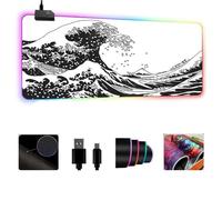 FANSU RGB Gaming Mouse Pad, Extra Large Mouse Mat, Cool LED Light Up Desk Pad, with Non-Slip Rubber Base, Soft Computer Keyboard Mousepad for Game, Waves Print (White,700x300x4mm)