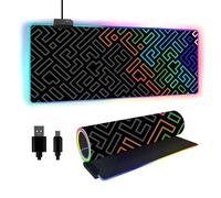 FANSU RGB Gaming Mouse Pad, Extra Large Mouse Mat, Cool LED Light Up Desk Pad, with Non-Slip Rubber Base, Soft Computer Keyboard Mousepad for Game, Tetris Print (Orange green,900x400x4mm)