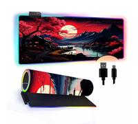 FANSU RGB Gaming Mouse Pad, Extra Large Mouse Mat, Cool LED Light Up Desk Pad, with Non-Slip Rubber Base, Soft Computer Keyboard Mousepad for Game lover, 3d Print (Red,800x300x4mm)