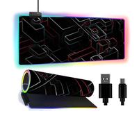 FANSU RGB Gaming Mouse Pad, Extra Large Mouse Mat, Cool LED Light Up Desk Pad, with Non-Slip Rubber Base, Soft Computer Keyboard Mousepad for Game, 3D Space Print (Tetris,800x400x4mm)