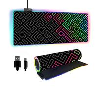 FANSU RGB Gaming Mouse Pad, Extra Large Mouse Mat, Cool LED Light Up Desk Pad, with Non-Slip Rubber Base, Soft Computer Keyboard Mousepad for Game, Tetris Print (Pink green,800x300x4mm)
