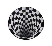 FANSU Round Area Rugs, Anti-slip Floor Mat Doormat for Living Dining Room Bedroom Kitchen, 3D Stereo Vision Floor Carpet, Black White Plaid Optical Illusion Vortex Rug (lattice,80cm)