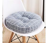 FANSU Round Chair Cushion Seat Pads, Nordic Style Linen Tatami Chair Seat Pads Cushion Thick Padded Booster Chair Cushion for Home Dining Floor Patio Garden or Office (Gray Lattice,45x45x10cm)