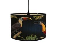 FANSU Round Drum Light Shade for Table Lamp, Modern Chinese Style Pattern Pendant Lampshades Easy Fit for Living Rooms, Bedroom, Hallways, Reading Room (Toucan)