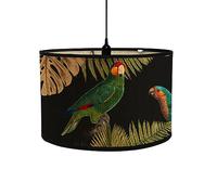 FANSU Round Drum Light Shade for Table Lamp, Modern Chinese Style Pattern Pendant Lampshades Easy Fit for Living Rooms, Bedroom, Hallways, Reading Room (Green Parrot)