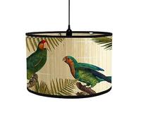 FANSU Round Drum Light Shade for Table Lamp, Modern Chinese Style Pattern Pendant Lampshades Easy Fit for Living Rooms, Bedroom, Hallways, Reading Room (Blue Parrot)