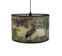 FANSU Round Drum Light Shade for Table Lamp, Modern Chinese Style Pattern Pendant Lampshades Easy Fit for Living Rooms, Bedroom, Hallways, Reading Room (Crane)