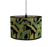 FANSU Round Drum Light Shade for Table Lamp Modern Green Plant Pendant Lampshades Easy Fit for Living Rooms, Bedroom, Hallways, Reading Room (Palm Leaves,30x30x20cm)
