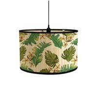 FANSU Round Drum Light Shade for Table Lamp, Modern Tropical Green Plant Print Pattern Pendant Lampshades Easy Fit for Living Rooms, Bedroom, Hallways, Reading Room (Tropical Plants)