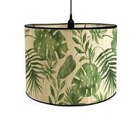 FANSU Round Drum Light Shade for Table Lamp, Modern Vintage Green Plant Pattern Pendant Lampshades Easy Fit for Living Rooms, Bedroom, Hallways, Reading Room (Palm Leaf)