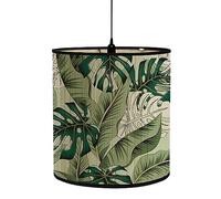 FANSU Round Drum Light Shade for Table Lamp, Modern Vintage Palm Leaf Pattern Pendant Lampshades Easy Fit for Living Rooms, Bedroom, Hallways, Reading Room (Light Green,30x30x30cm)