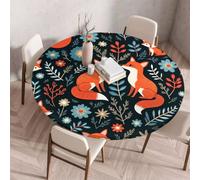FANSU Round Table Cloth with Elastic Edged, Outdoor Table Cloth Wipe Clean Circle Fitted Tablecloth for Kitchen Dining Room Picnic Party Tabletop 60 to 200cm (Fox Print 4,100cm)