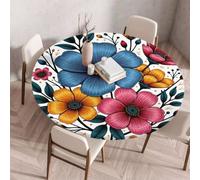FANSU Round Table Cloth with Elastic Edged, Outdoor Table Cloth Wipe Clean Circle Fitted Tablecloth for Kitchen Dining Room Picnic Party Tabletop 60 to 200cm (Artistic flowers B,60cm)