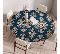 FANSU Round Table Cloth with Elastic Edged, Outdoor Table Cloth Wipe Clean Circle Fitted Tablecloth for Kitchen Dining Room Picnic Party Tabletop 60 to 200cm (Dark Classic 6,200cm)